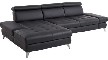 Ecksofa KAWOO aus Leder in Schwarz KAWOO Polsterprogramm Torino - Ecksofa Torino schwarzes Leder Punch & Chromfüße B – Stellfläche ca. 186 x 282 cm