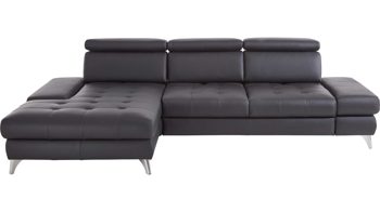Ecksofa KAWOO aus Leder in Schwarz KAWOO Polsterprogramm Torino - Ecksofa Torino schwarzes Leder Punch & Chromfüße B – Stellfläche ca. 186 x 282 cm
