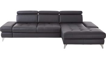 Ecksofa KAWOO aus Leder in Schwarz KAWOO Polsterserie Torino - Ecksofa bzw. Polstermöbel schwarzes Leder Punch & Chromfüße B – Stellfläche ca. 282 x 186 cm
