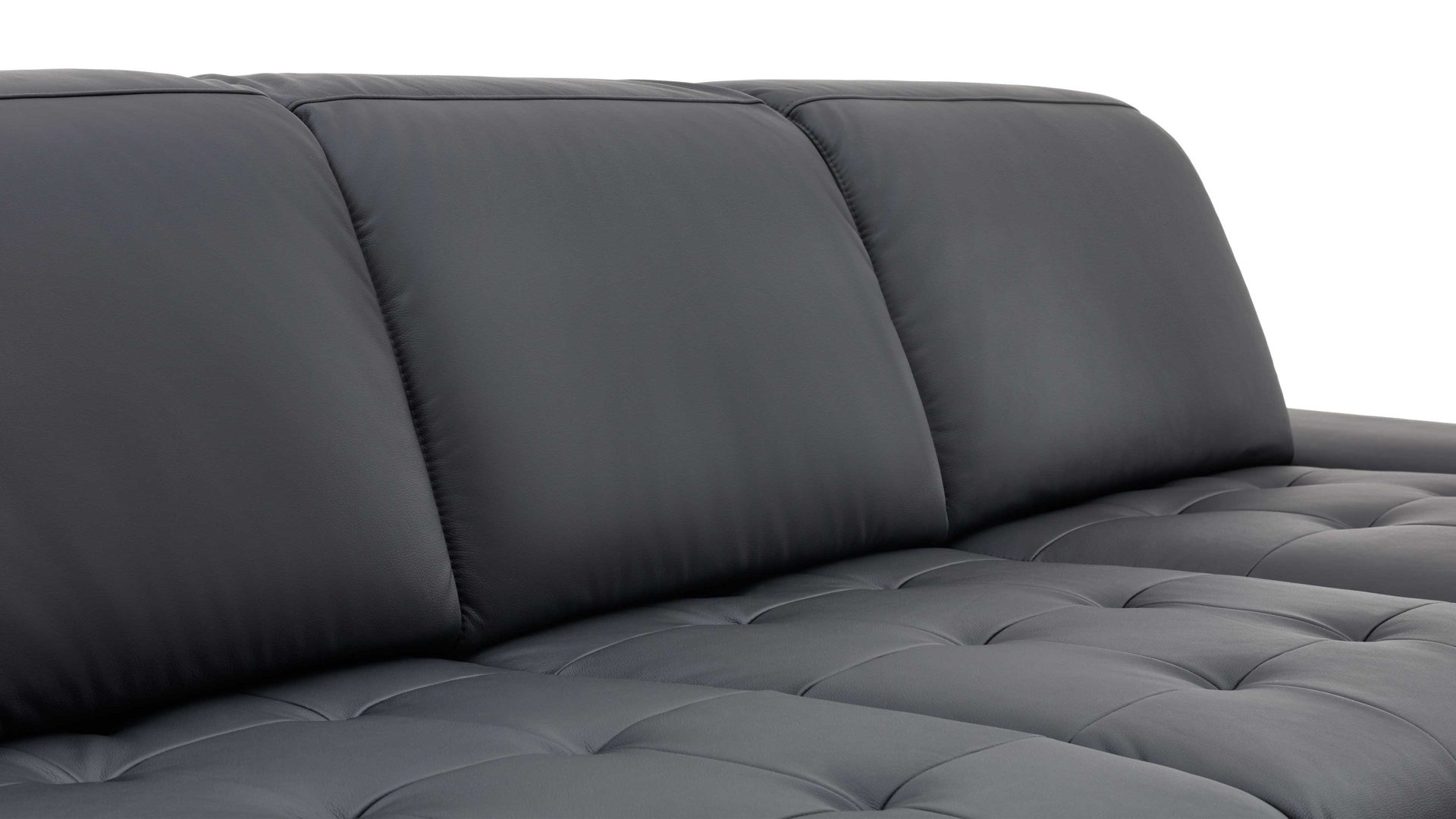 Ecksofa KAWOO aus Leder in Schwarz KAWOO Polsterserie Torino - Ecksofa bzw. Polstermöbel schwarzes Leder Punch & Chromfüße B – Stellfläche ca. 282 x 186 cm
