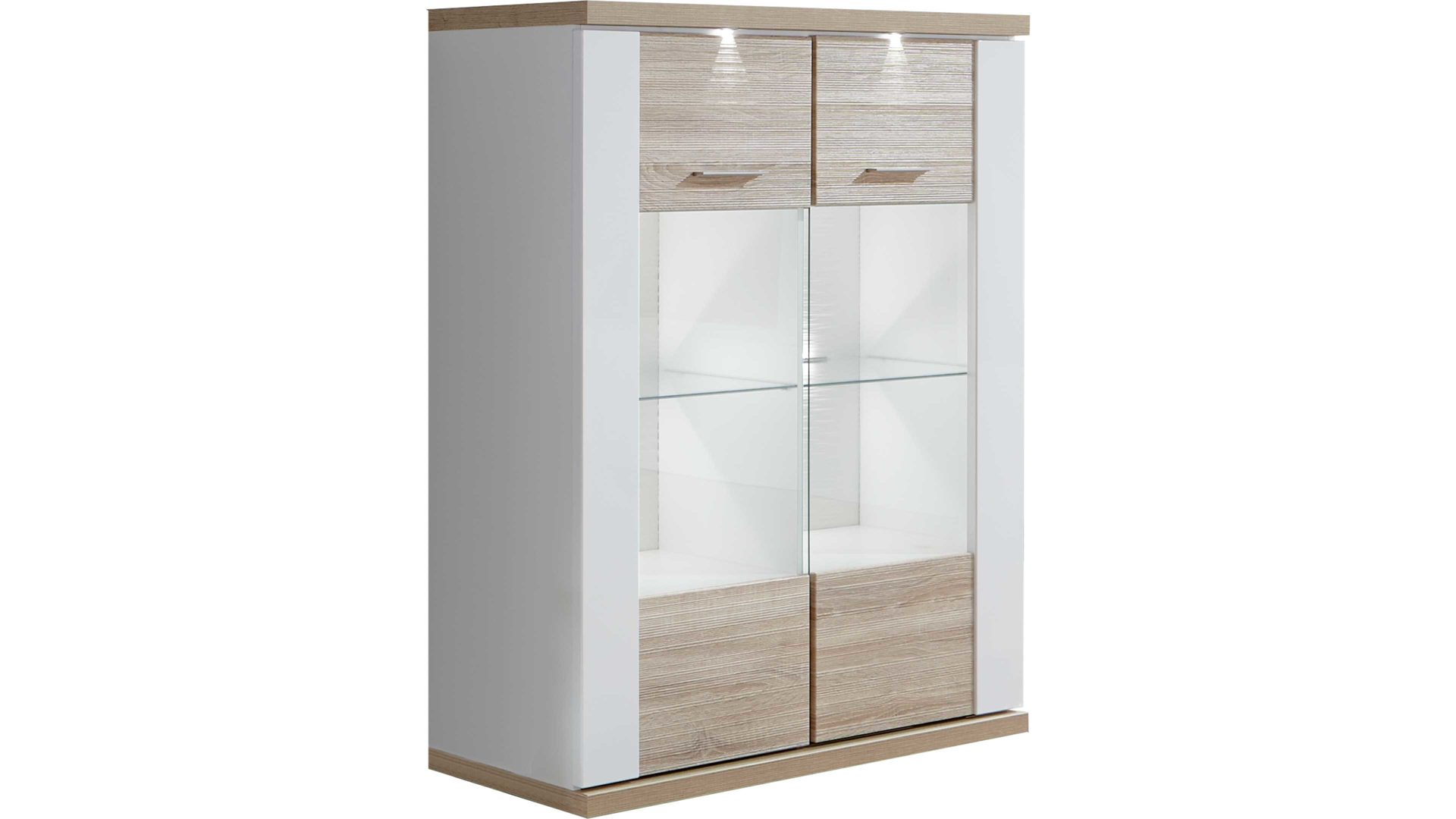 Highboard Ideal möbel aus Holz in Holzfarben Highboard Manhattan Weiß & Eiche sägerau – zwei  Türen