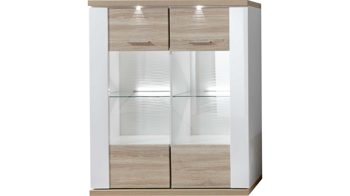Highboard Ideal möbel aus Holz in Holzfarben Highboard Manhattan Weiß & Eiche sägerau – zwei  Türen