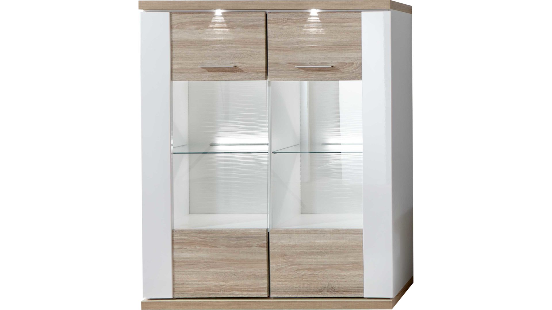 Highboard Ideal möbel aus Holz in Holzfarben Highboard Manhattan Weiß & Eiche sägerau – zwei  Türen
