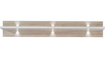 Wohnwand Ideal möbel aus Holz in Holzfarben Wohnkombination Manhattan - Wohnwand mit TV-Möbel Weiß & Eiche sägerau – vierteilig, Breite ca. 329 cm