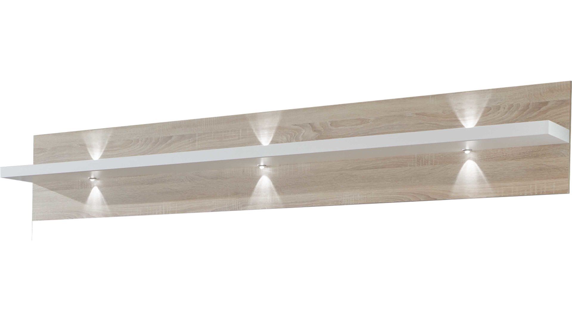 Wandregal Ideal möbel aus Holz in Holzfarben Wandregal Manhattan Weiß & Eiche sägerau – Länge ca. 200 cm