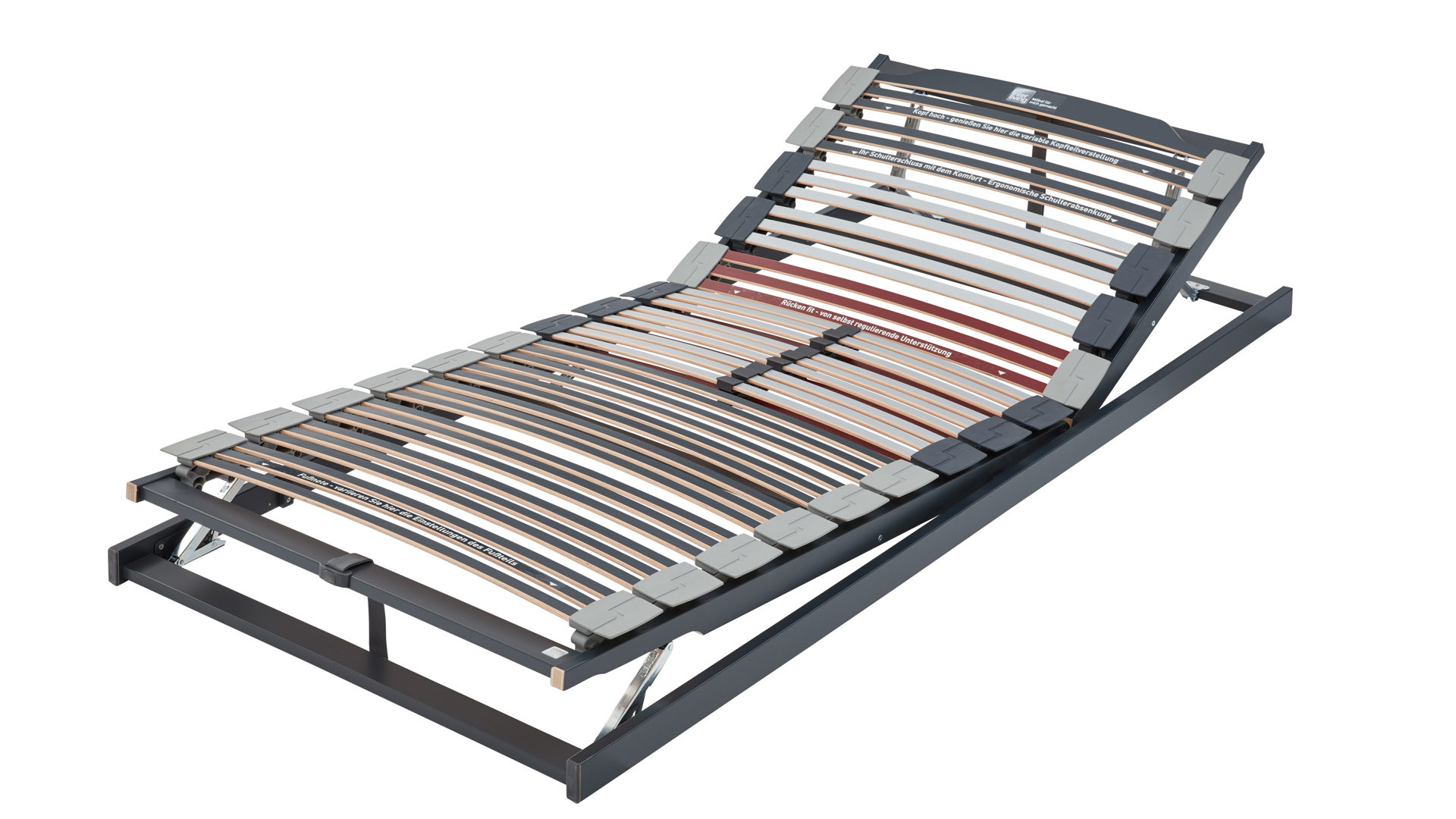 Lattenrost Interliving aus Holz in Grau Interliving Lattenrost Serie 1943 mit Gasdruckfeder manuelle Kopf- & Fußteilverstellung mit Gasdruckfeder – Liegefläche ca. 90 x 200 cm