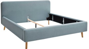 Bettgestell Meise.möbel aus Stoff in Hellblau Polsterbettgestell Mattis eisblaues Flachgewebe Aspen 84 & Holzfüße - Liegefläche ca. 180 x 200 cm