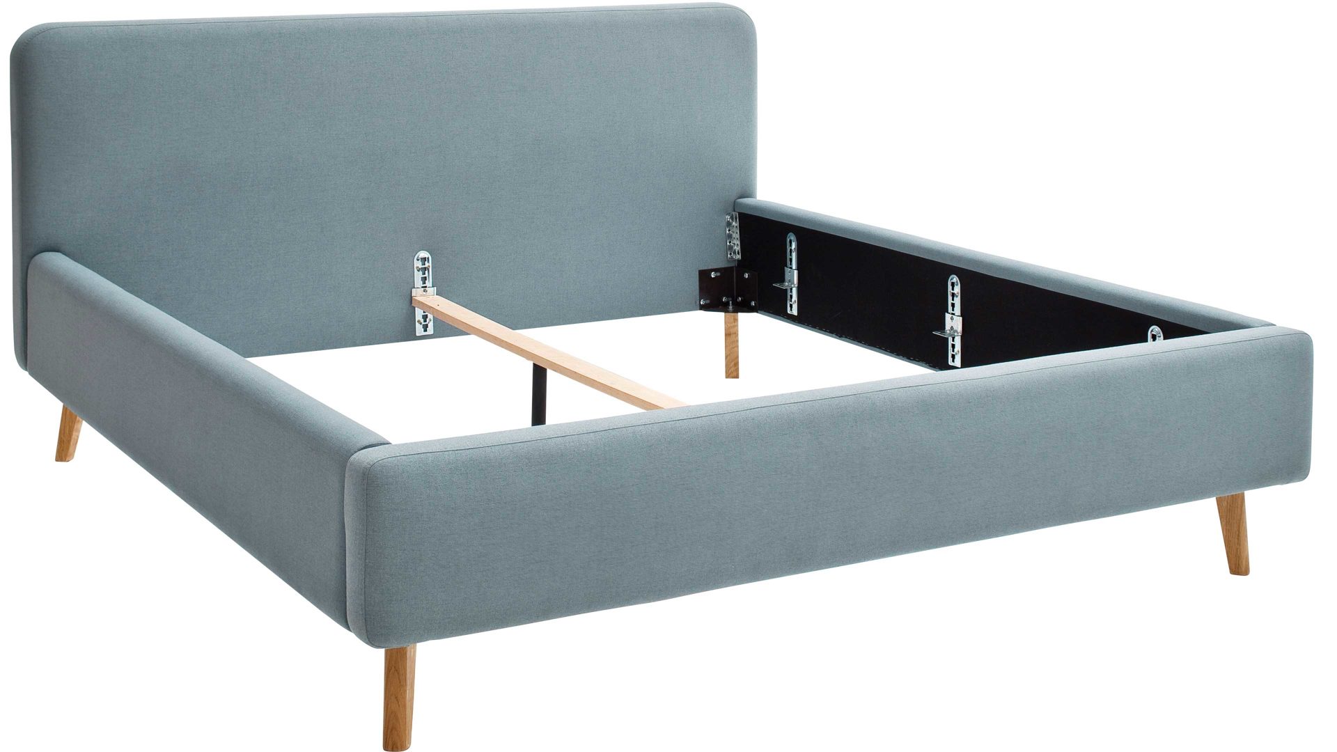 Bettgestell Meise.möbel aus Stoff in Hellblau Polsterbettgestell Mattis eisblaues Flachgewebe Aspen 84 & Holzfüße - Liegefläche ca. 180 x 200 cm