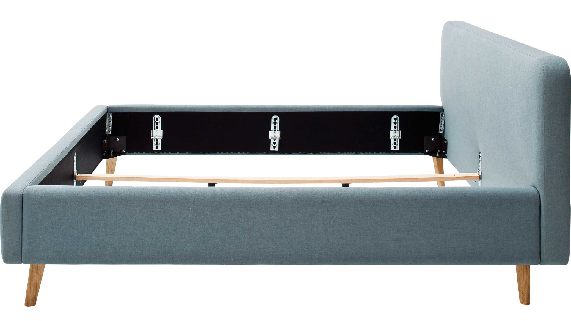 Bettgestell Meise.möbel aus Stoff in Hellblau Polsterbettgestell Mattis eisblaues Flachgewebe Aspen 84 & Holzfüße - Liegefläche ca. 160 x 200 cm