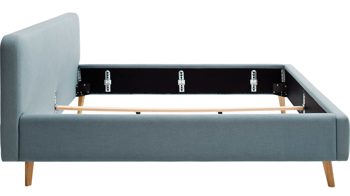 Bettgestell Meise.möbel aus Stoff in Hellblau Polsterbettgestell Mattis eisblaues Flachgewebe Aspen 84 & Holzfüße - Liegefläche ca. 160 x 200 cm