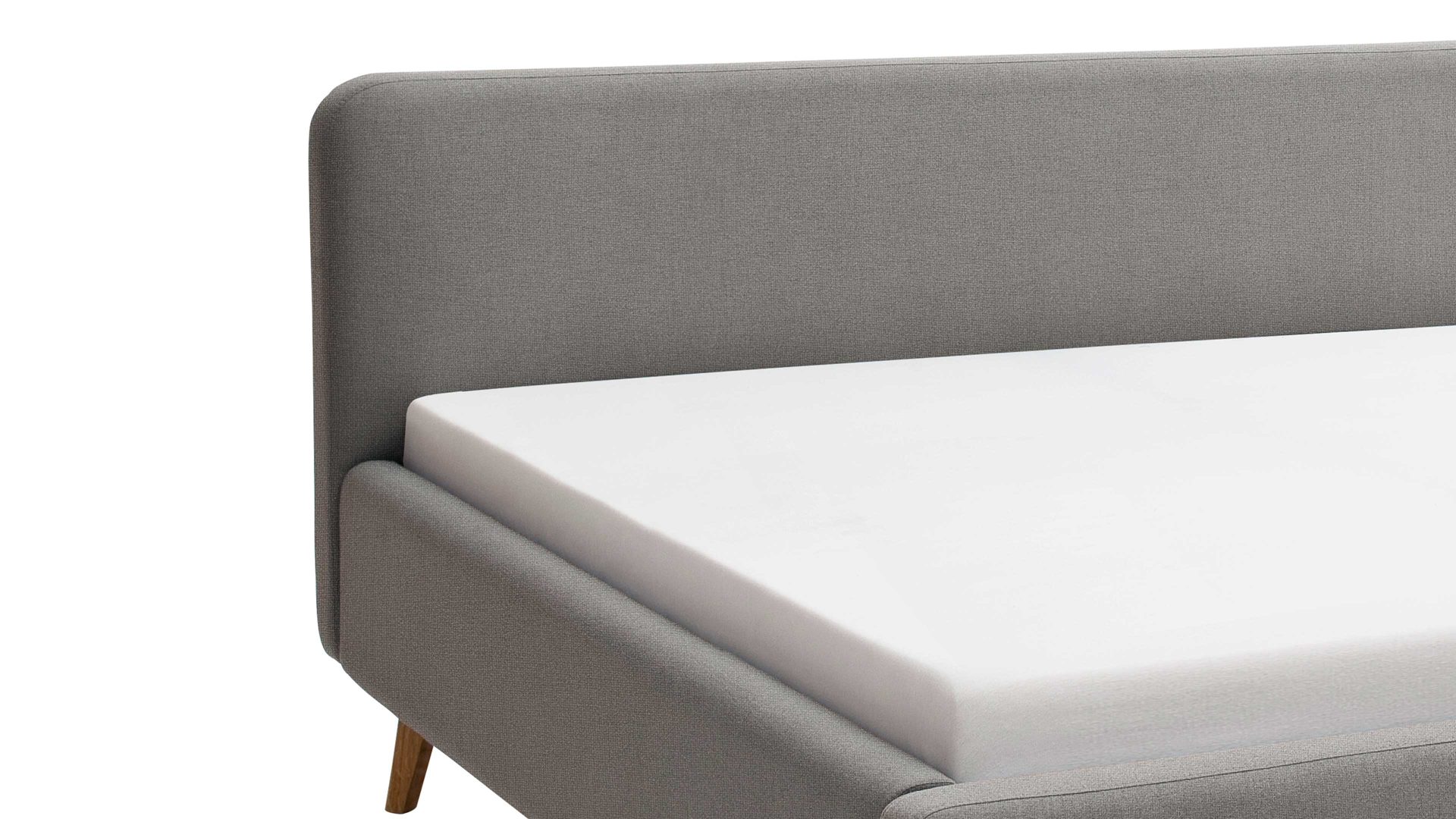 Bettgestell Meise.möbel aus Stoff in Hellgrau Polsterbettgestell Mattis hellgraues Flachgewebe Aspen 92 & Holzfüße - Liegefläche ca. 160 x 200 cm