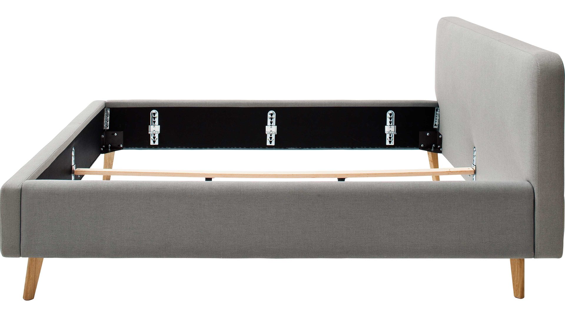 Bettgestell Meise.möbel aus Stoff in Hellgrau Polsterbettgestell Mattis hellgraues Flachgewebe Aspen 92 & Holzfüße - Liegefläche ca. 160 x 200 cm