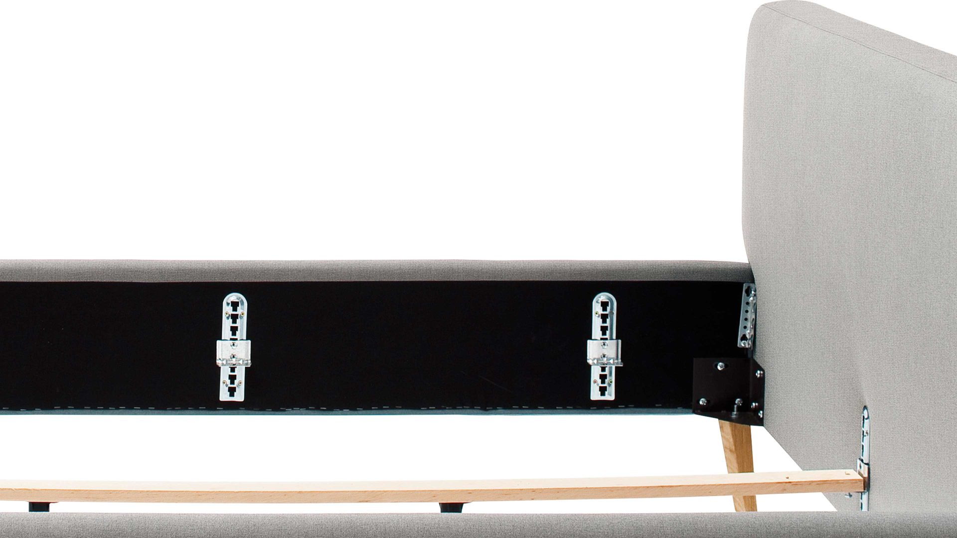 Bettgestell Meise.möbel aus Stoff in Hellgrau Polsterbettgestell Mattis hellgraues Flachgewebe Aspen 92 & Holzfüße - Liegefläche ca. 140 x 200 cm