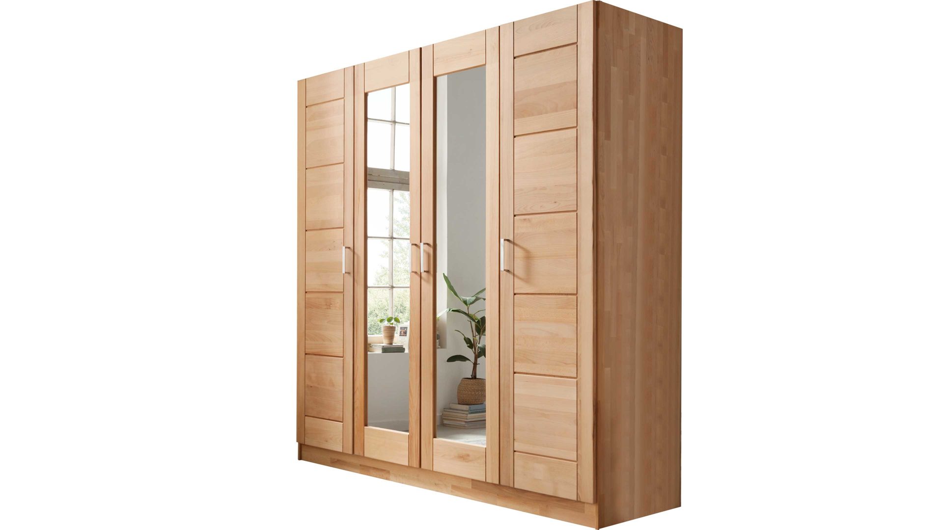 Kleiderschrank Elfo-möbel aus Holz in Holzfarben Kleiderschrank Tollow und stilvolles Schlafzimmermöbel geölte Kernbuche - vier Türen, Breite ca. 202 cm