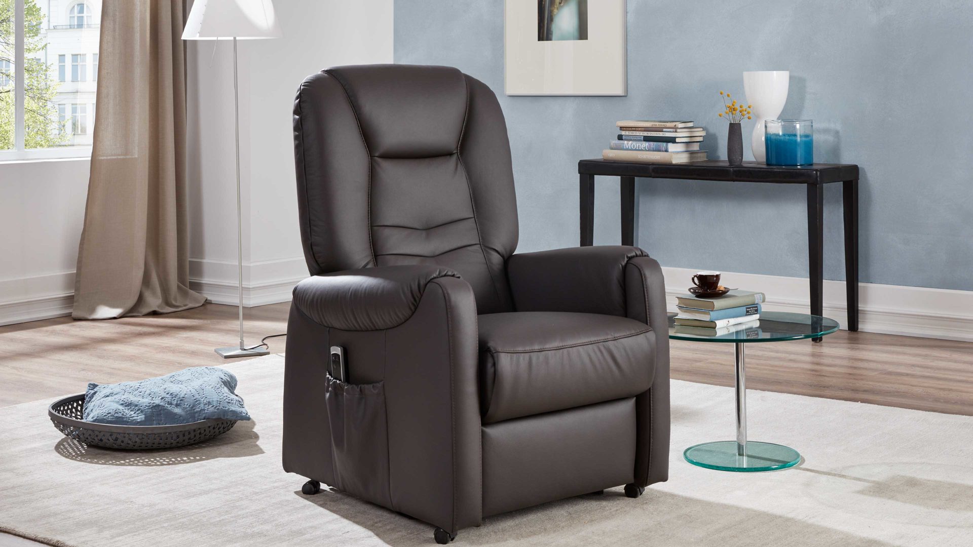 Relaxsessel Steinpol polsteria aus Leder in Dunkelbraun TV-Sessel Carlos moccafarbenes LongLife-Leder Punch – Ergonomie L