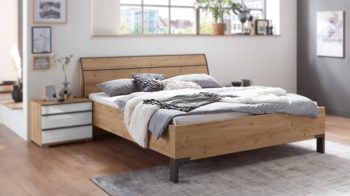 Bettgestell Wiemann | oeseder aus Holz in Holzfarben WIEMANN Schlafzimmerprogramm Loft – Bettgestell Bianco Eiche & Schiefer – Liegefläche ca. 180 x 200 cm