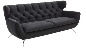 Dreisitzer SOFAkultur aus Stoff in Schwarz SOFAkultur Programm SK 254 Sixty 2.0 - Dreisitzer schwarzer Bezug Velvet & Chromfüße – Länge ca. 225 cm