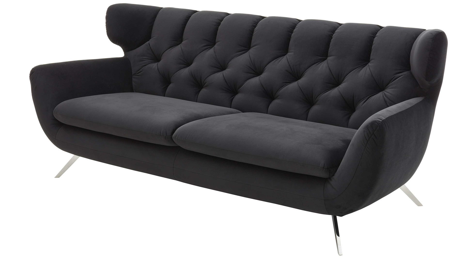 Zweisitzer SOFAkultur aus Stoff in Schwarz SOFAkultur Programm SK 254 Sixty 2.0 - Zweisitzer schwarzer Bezug Velvet & Chromfüße – Länge ca. 175 cm