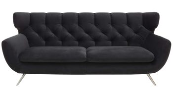 Zweisitzer SOFAkultur aus Stoff in Schwarz SOFAkultur Programm SK 254 Sixty 2.0 - Zweisitzer schwarzer Bezug Velvet & Chromfüße – Länge ca. 175 cm