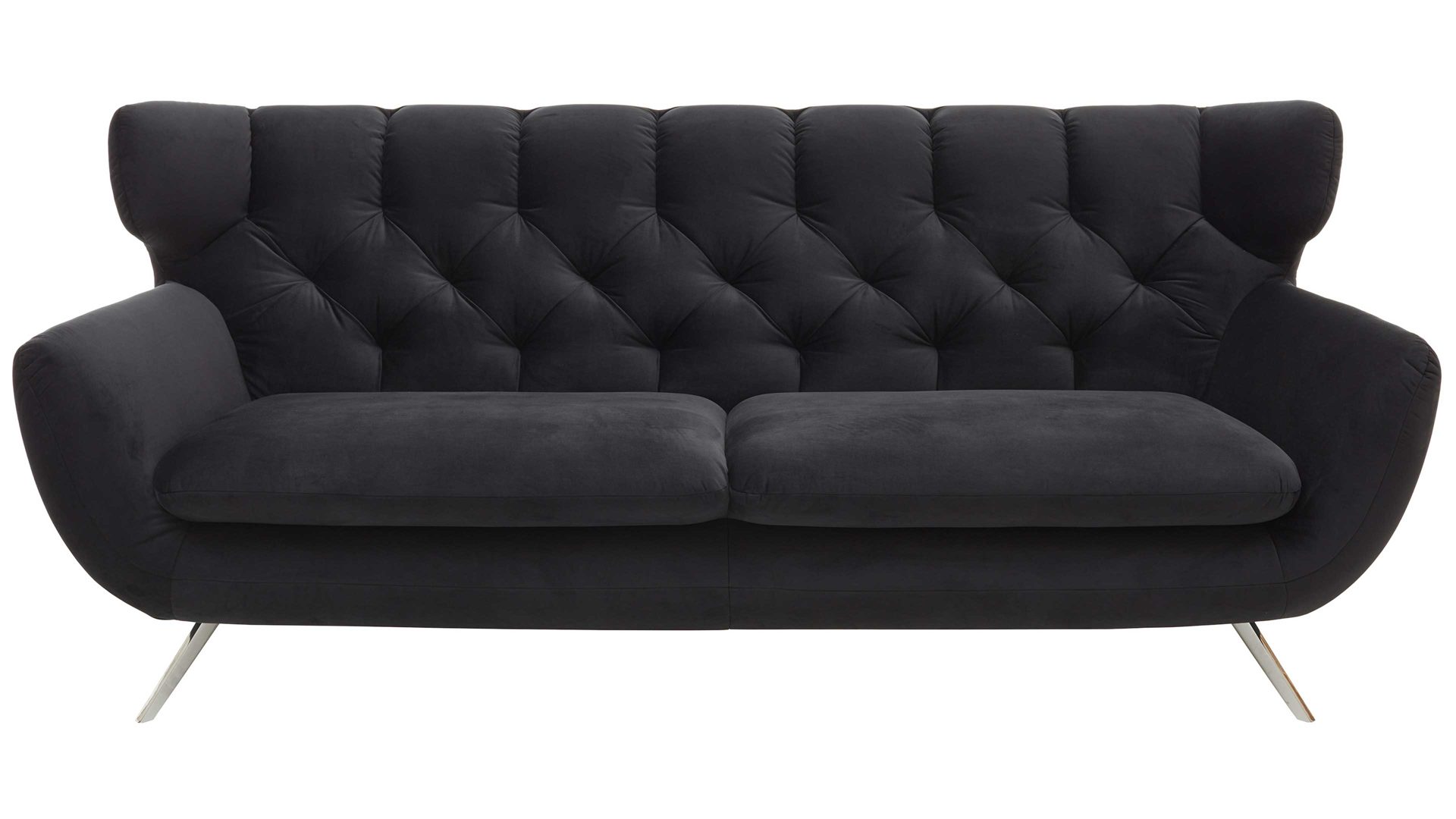 Zweisitzer SOFAkultur aus Stoff in Schwarz SOFAkultur Programm SK 254 Sixty 2.0 - Zweisitzer schwarzer Bezug Velvet & Chromfüße – Länge ca. 175 cm
