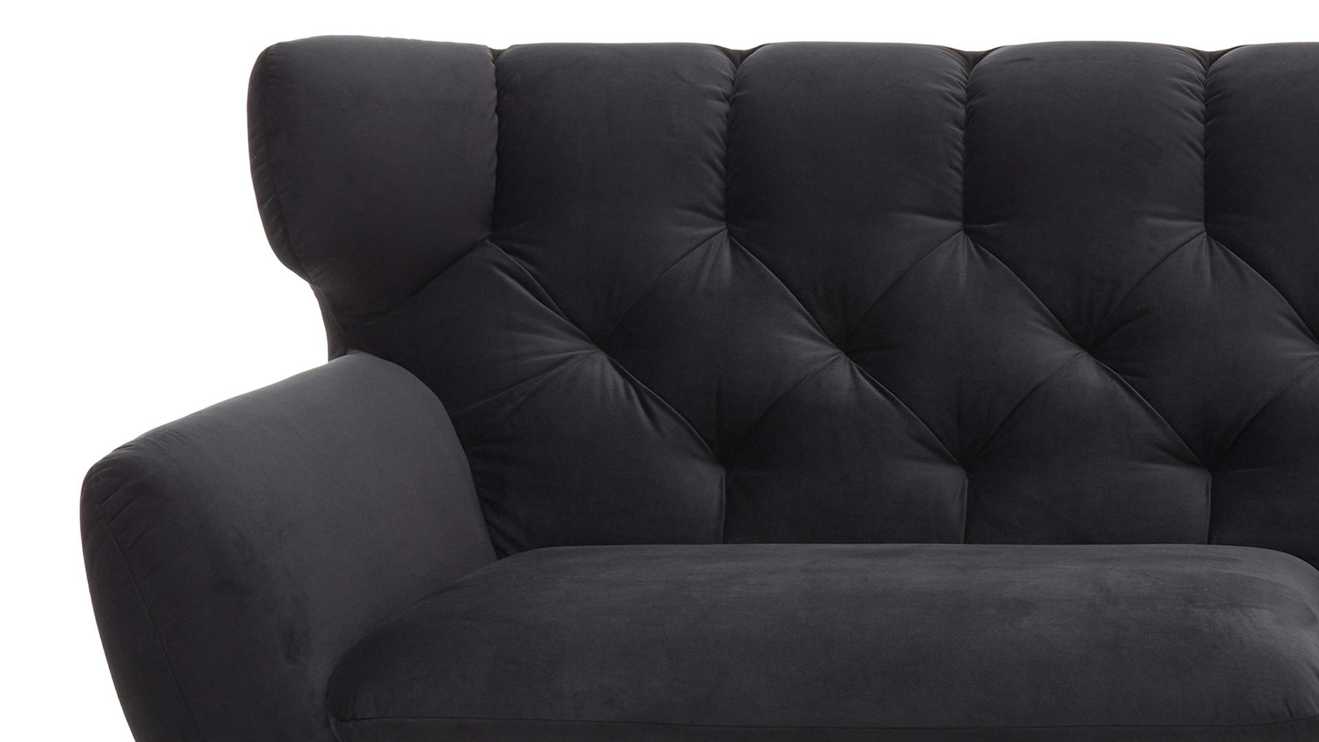Dreisitzer SOFAkultur aus Stoff in Schwarz SOFAkultur Programm SK 254 Sixty 2.0 - Dreisitzer schwarzer Bezug Velvet & Chromfüße – Länge ca. 225 cm