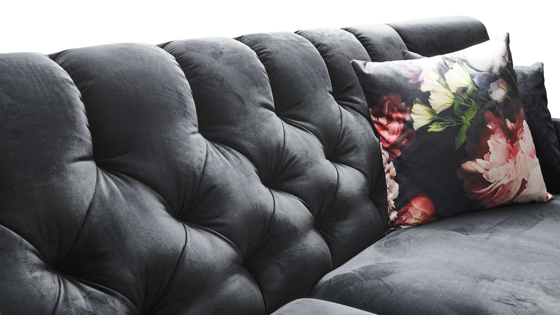 Dreisitzer SOFAkultur aus Stoff in Schwarz SOFAkultur Programm SK 254 Sixty 2.0 - Dreisitzer schwarzer Bezug Velvet & Chromfüße – Länge ca. 225 cm