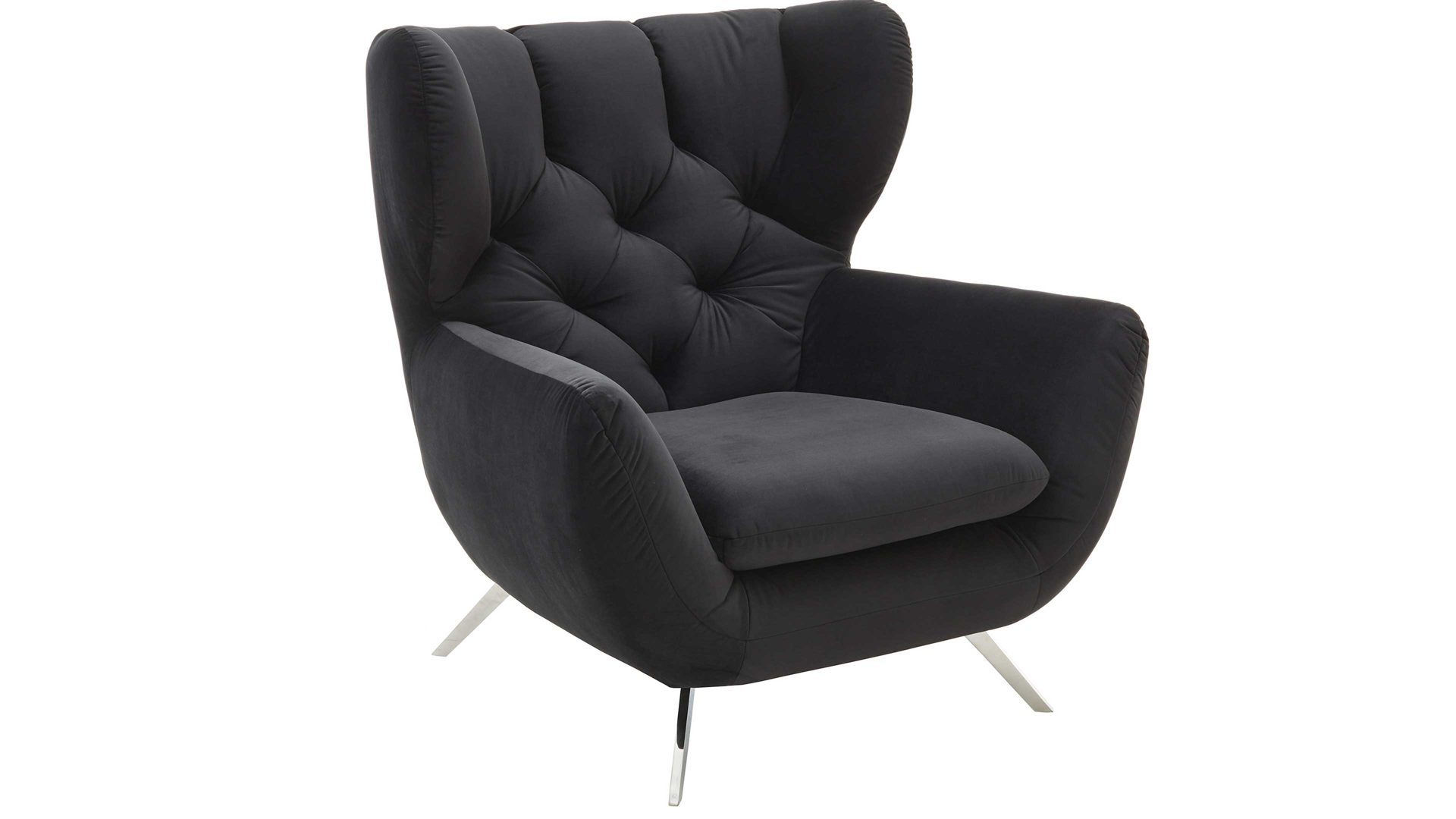 Polstersessel SOFAkultur aus Stoff in Schwarz SOFAkultur Programm SK 254 - Polstersessel schwarzer Bezug Velvet & Chromfüße