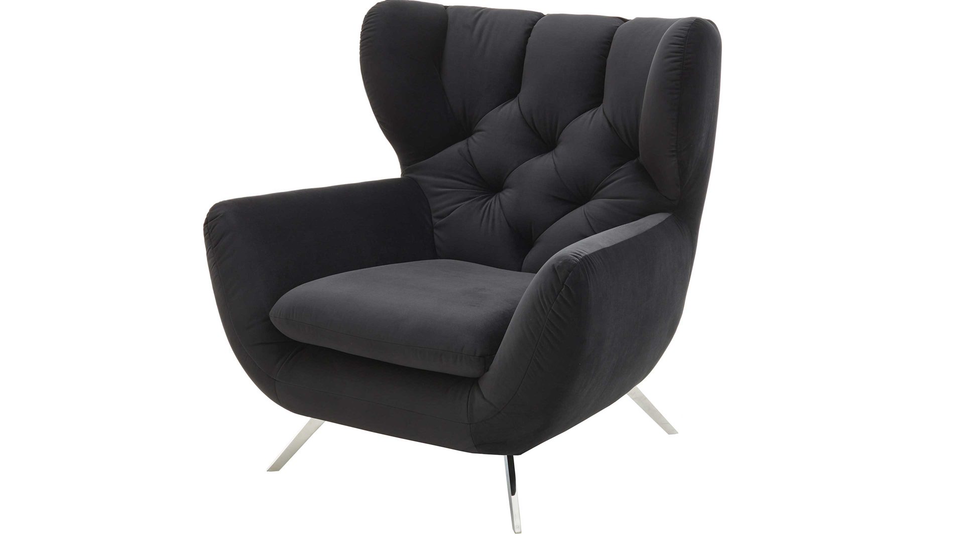 Polstersessel SOFAkultur aus Stoff in Schwarz SOFAkultur Programm SK 254 Sixty 2.0 - Polstersessel schwarzer Bezug Velvet & Chromfüße