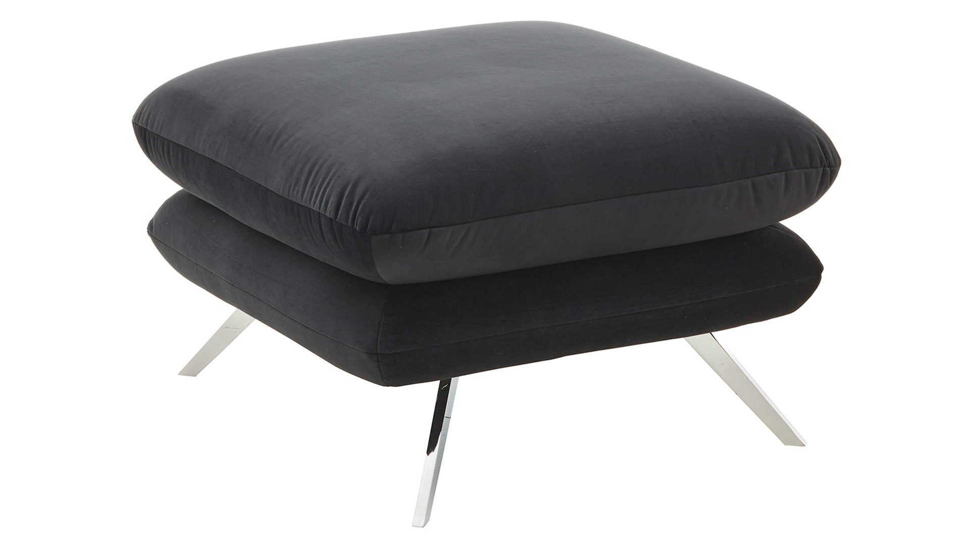 Polsterhocker SOFAkultur aus Stoff in Schwarz SOFAkultur Programm SK 254 - Polsterhocker schwarzer Bezug Velvet & Chromfüße – ca. 70 x 70 cm