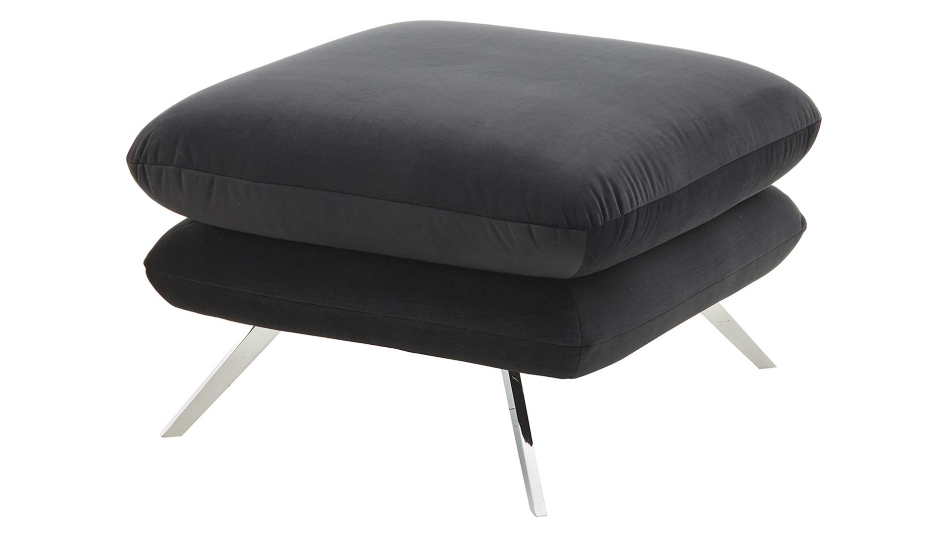 Polsterhocker SOFAkultur aus Stoff in Schwarz SOFAkultur Programm SK 254 - Polsterhocker schwarzer Bezug Velvet & Chromfüße – ca. 70 x 70 cm