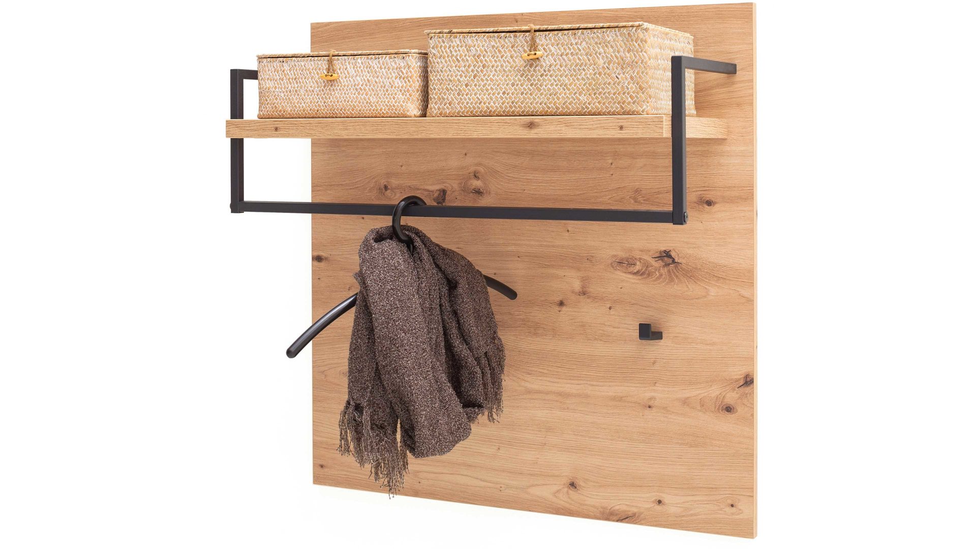 Wandgarderobe Mca furniture aus Holz in Holzfarben Garderobenserie Bergen – Wandgarderobe Balkeneiche & Anthrazit – ca. 78 x 80 cm