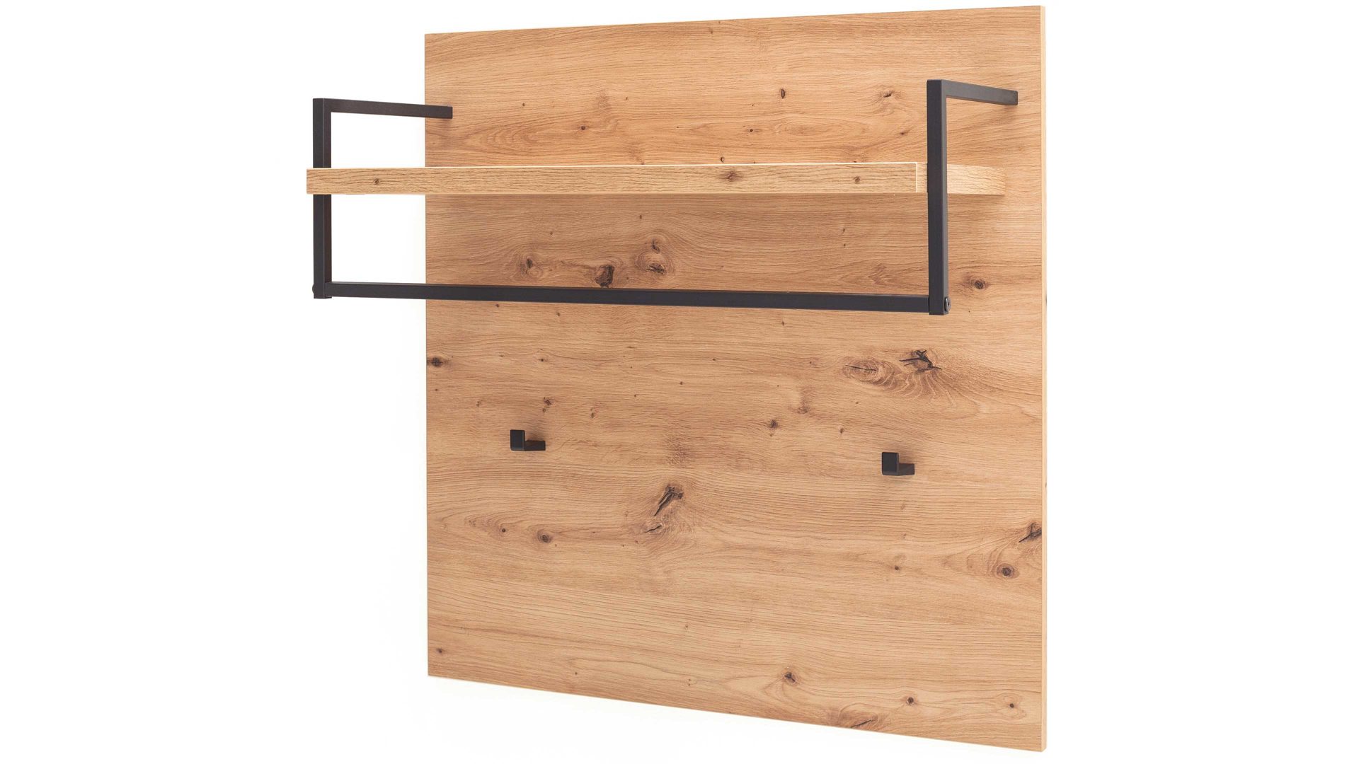 Wandgarderobe Mca furniture aus Holz in Holzfarben Garderobenserie Bergen – Wandgarderobe Balkeneiche & Anthrazit – ca. 78 x 80 cm