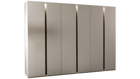 Kleiderschrank PARTNERRING COLLECTION aus Holz in Beige rauch ORANGE Luana - Kleiderschrank mit Beleuchtung Champagner & Atlantic oak - sechs Türen, Breite ca. 301 cm