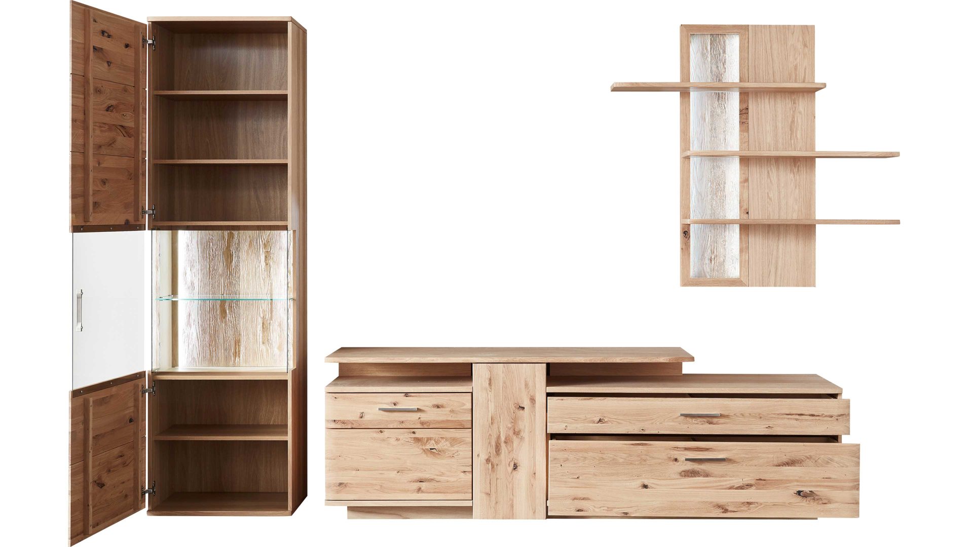 Wohnwand Mca furniture aus Holz in Holzfarben Wohnprogramm Santori - Wohnwand Eiche & Asteiche – dreiteilig, Breite ca. 320 cm