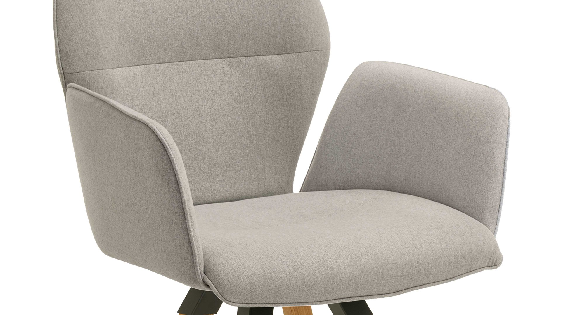 Vierfußstuhl Niehoff sitzmoebel aus Stoff in Hellgrau NIEHOFF SITZMÖBEL Armlehnstuhl Merlot Rückholfunktion - silberfarbener Webstoff Venice 859 & Wildeiche