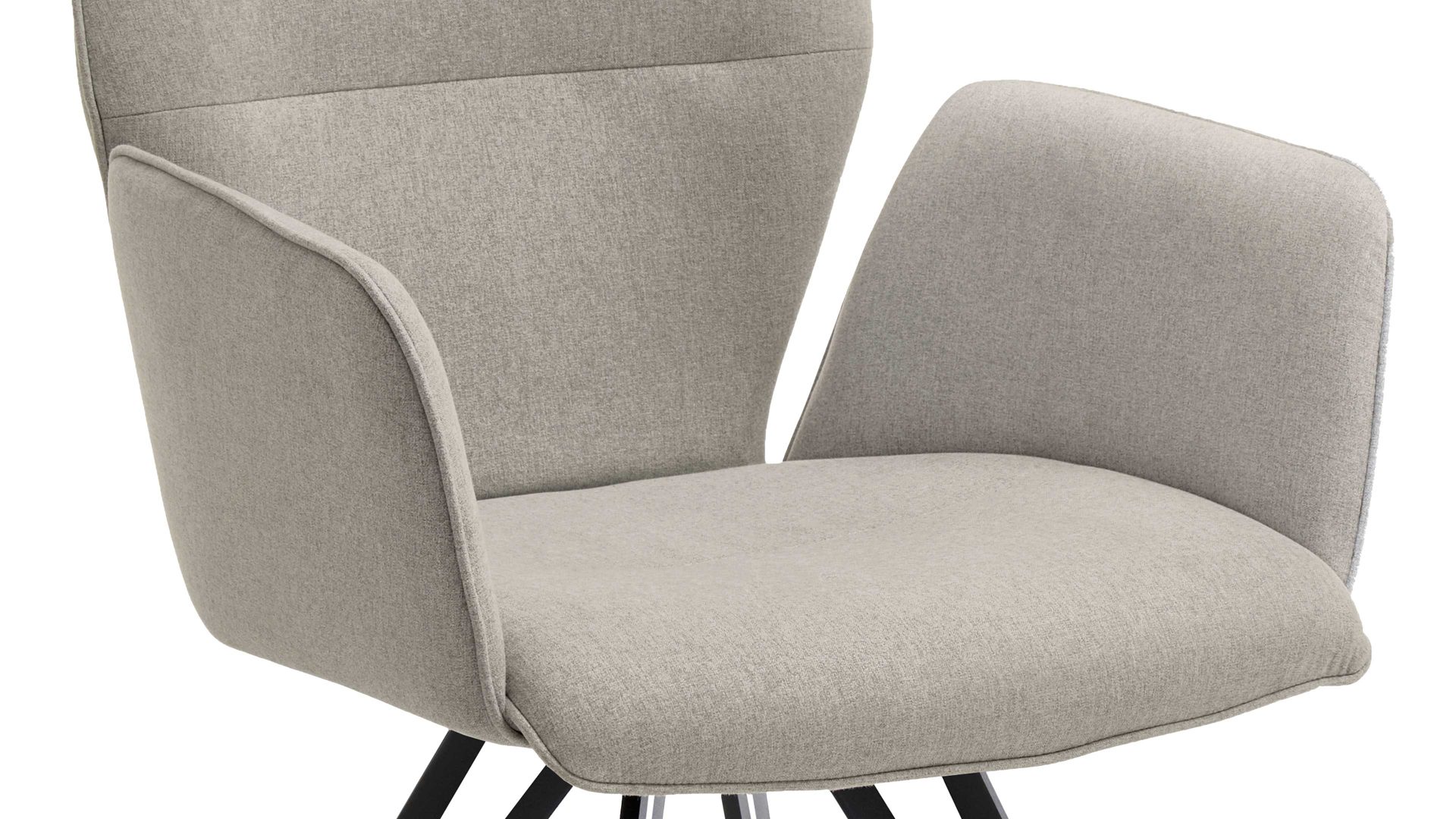 Vierfußstuhl Niehoff sitzmoebel aus Stoff in Hellgrau NIEHOFF SITZMÖBEL Armlehnstuhl Merlot silberfarbener Webstoff Venice 859 & schwarzer Stahl