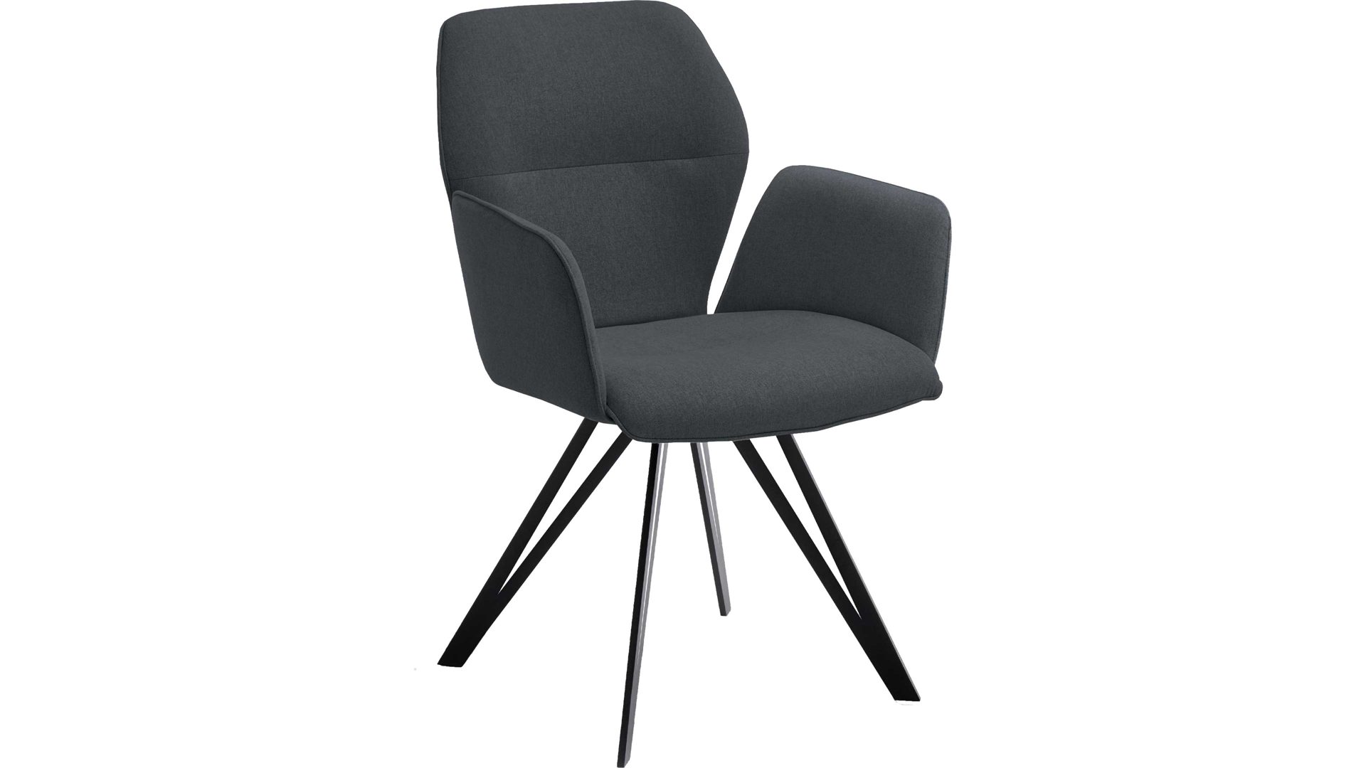 Vierfußstuhl Niehoff sitzmoebel aus Stoff in Dunkelgrau NIEHOFF SITZMÖBEL Armlehnstuhl Merlot Rückholfunktion - graphitfarbener Webstoff Venice 850 & schwarzes Eisen