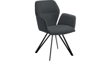 Vierfußstuhl Niehoff sitzmoebel aus Stoff in Dunkelgrau NIEHOFF SITZMÖBEL Armlehnstuhl Merlot Rückholfunktion - graphitfarbener Webstoff Venice 850 & schwarzes Eisen