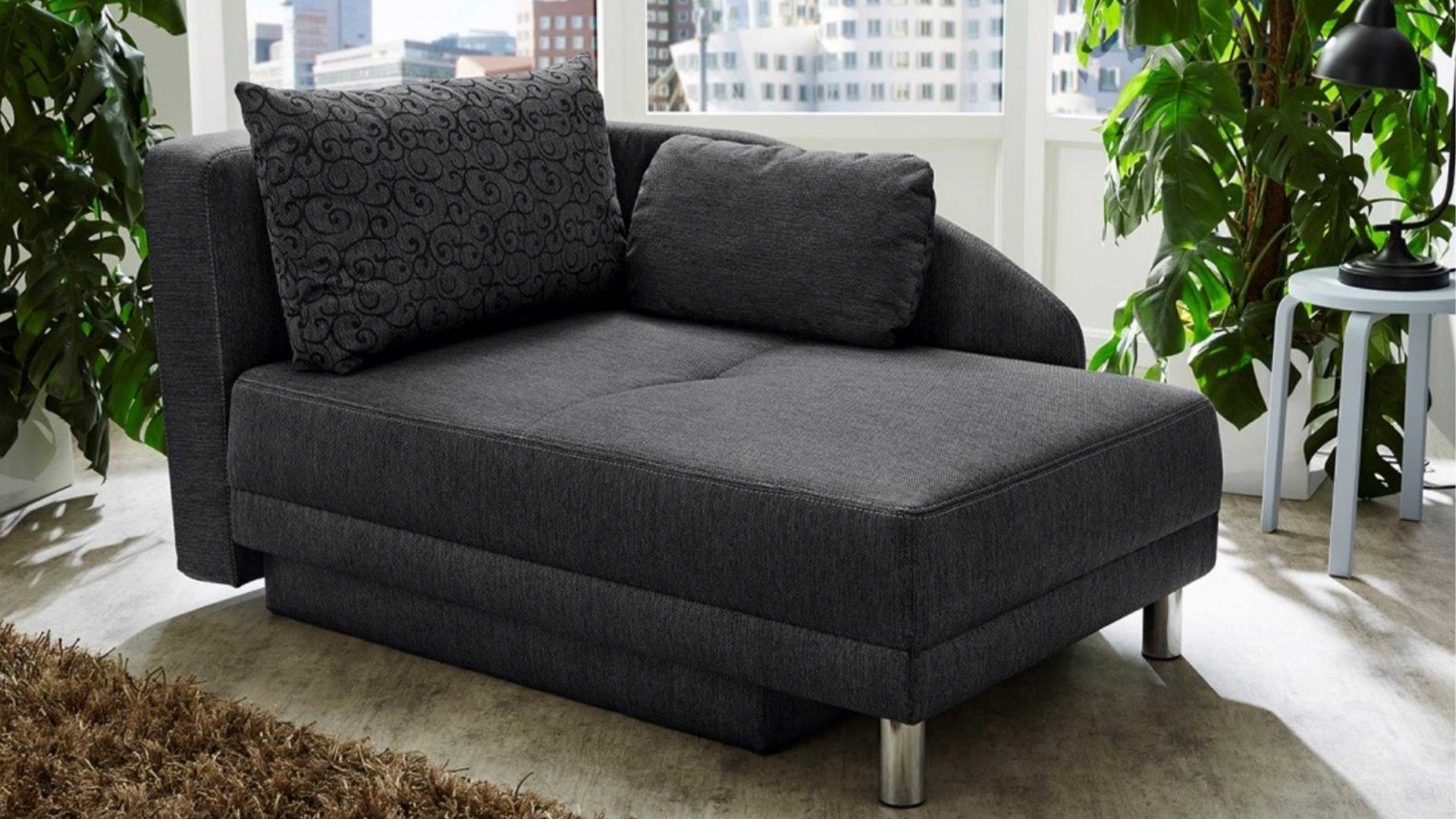 Recamiere Job aus Stoff in Anthrazit Recamiere Roy-SE anthrazitfarbenes Flachgewebe 290-59 & 289-59