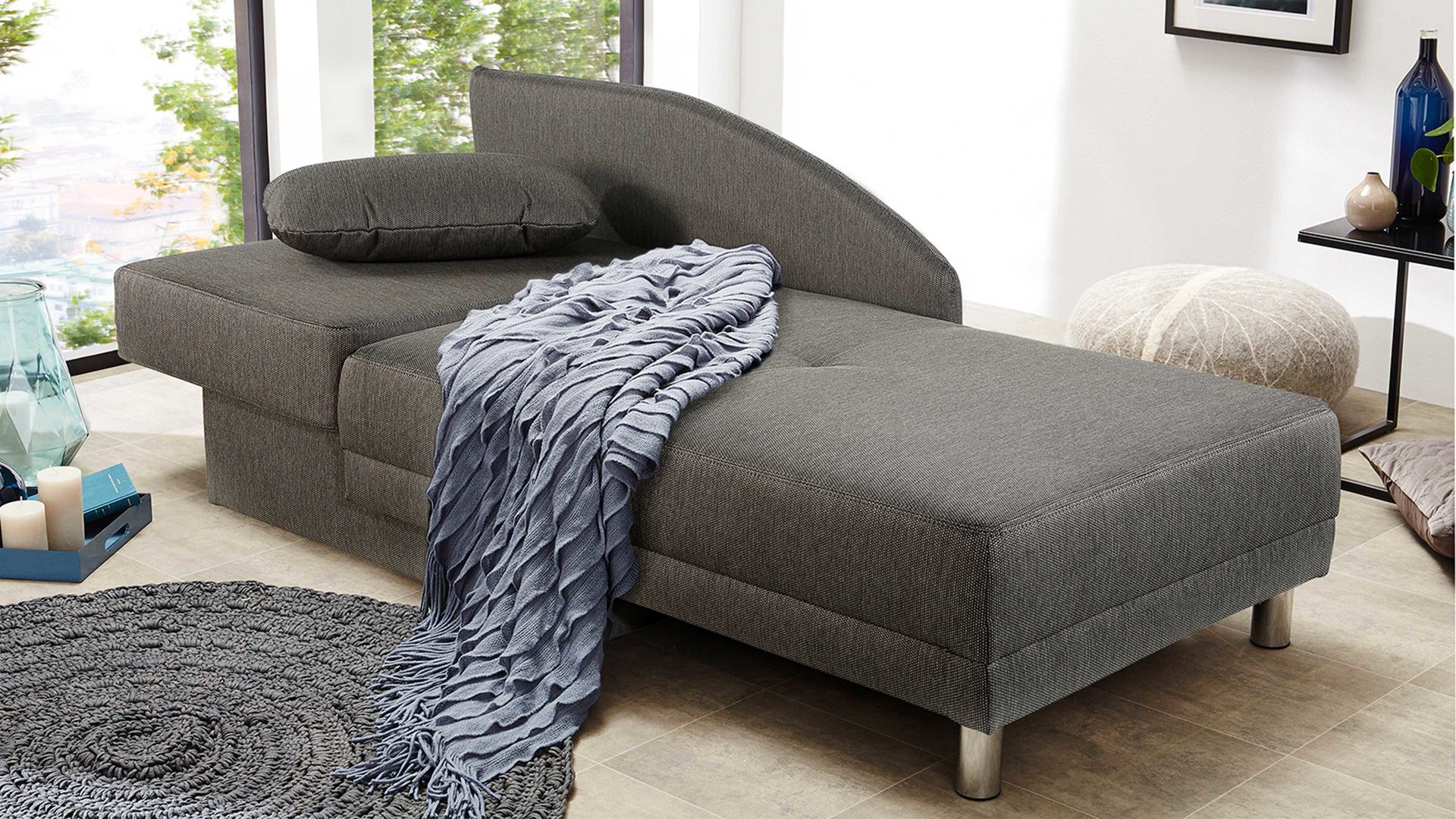 Recamiere Job aus Stoff in Braun Recamiere Roy-SE braunes Flachgewebe 290-58 & 289-58