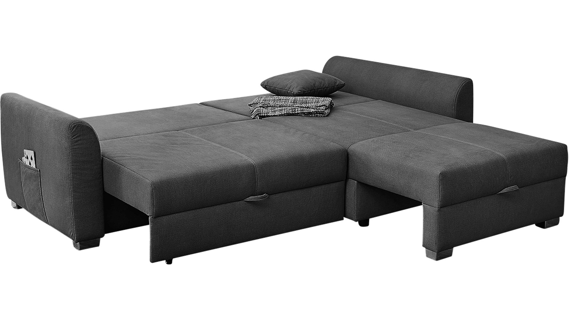 Ecksofa Job aus Stoff in Dunkelgrau Funktions-Ecksofa Boomer dunkelgraues Flachgewebe 295.19 – Stellfläche ca. 236 x 160 cm