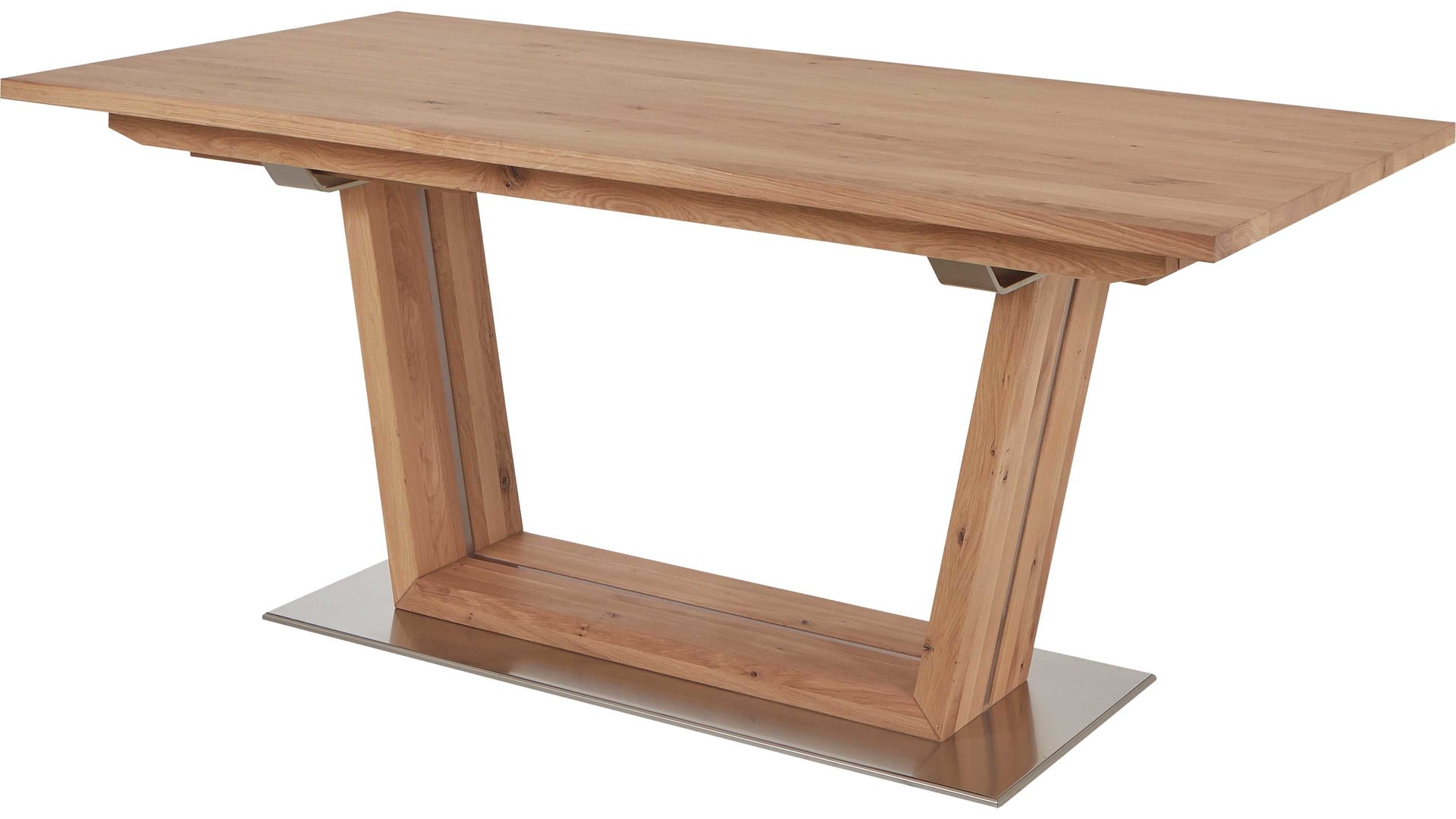 Esstisch Dudinger furniture aus Holz in Holzfarben Massivholz-Esstisch Lena biancofarbene Wildeiche & Metallbodenplatte – ca. 180 x 90 cm