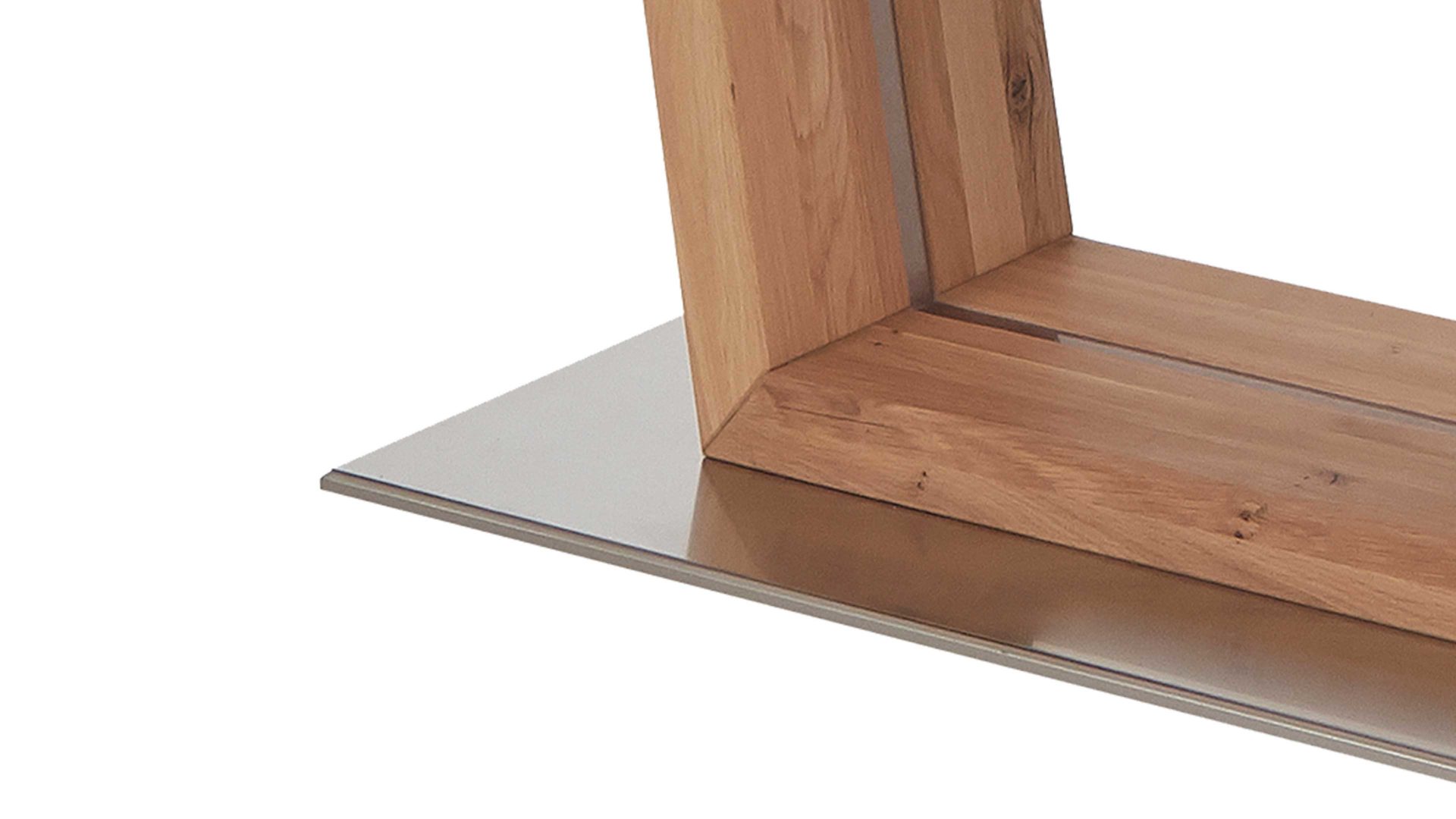 Esstisch Dudinger furniture aus Holz in Holzfarben Massivholz-Esstisch Lena biancofarbene Wildeiche & Metallbodenplatte – ca. 180 x 90 cm