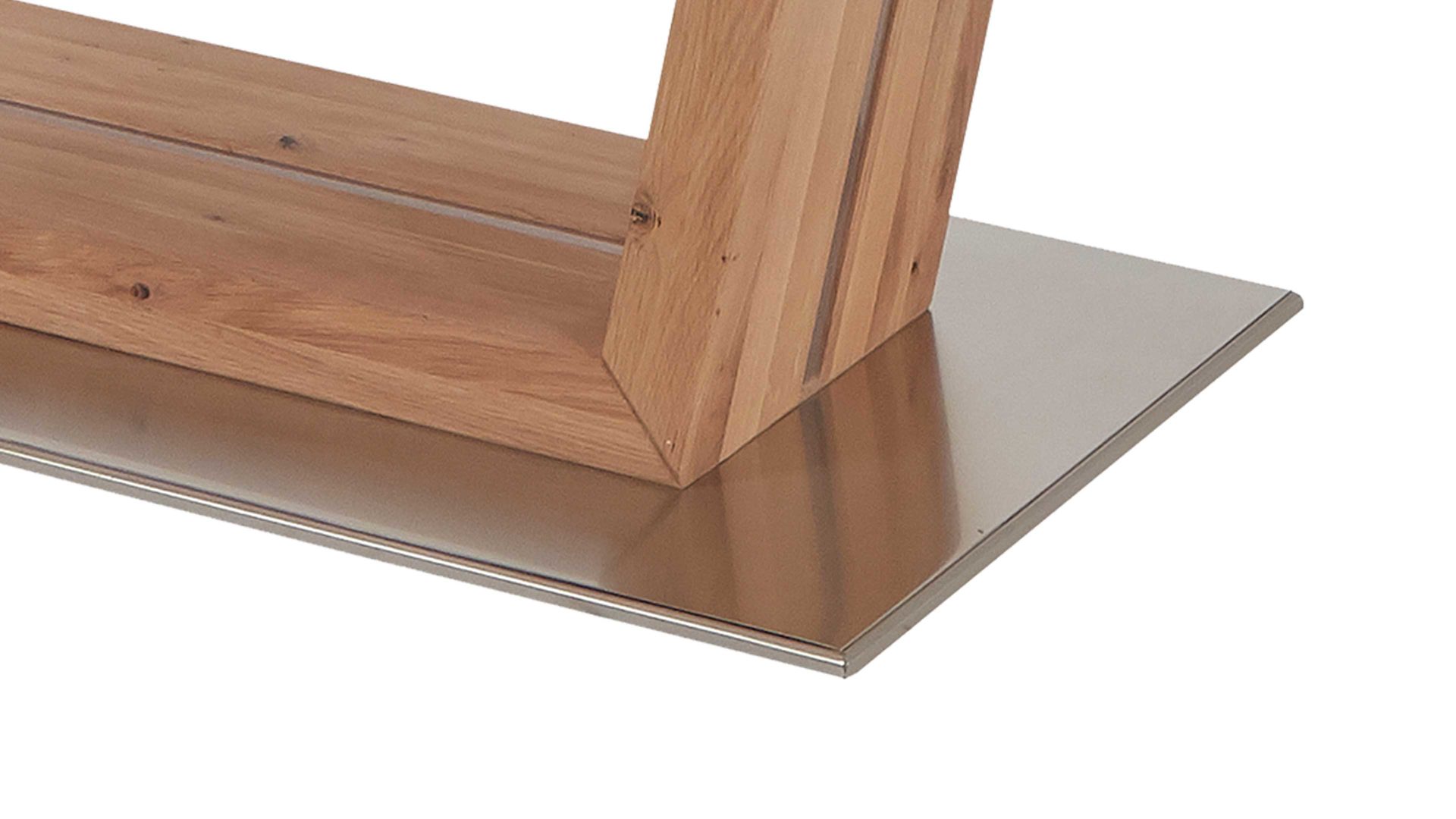 Esstisch Dudinger furniture aus Holz in Holzfarben Massivholz-Esstisch Lena biancofarbene Wildeiche & Metallbodenplatte – ca. 180 x 90 cm