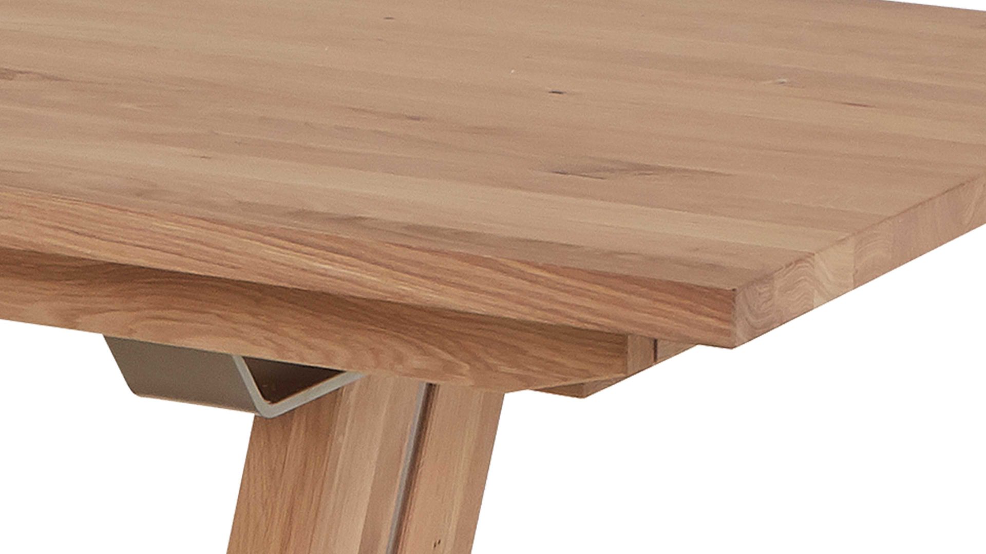 Esstisch Dudinger furniture aus Holz in Holzfarben Massivholz-Esstisch Lena biancofarbene Wildeiche & Metallbodenplatte – ca. 180 x 90 cm