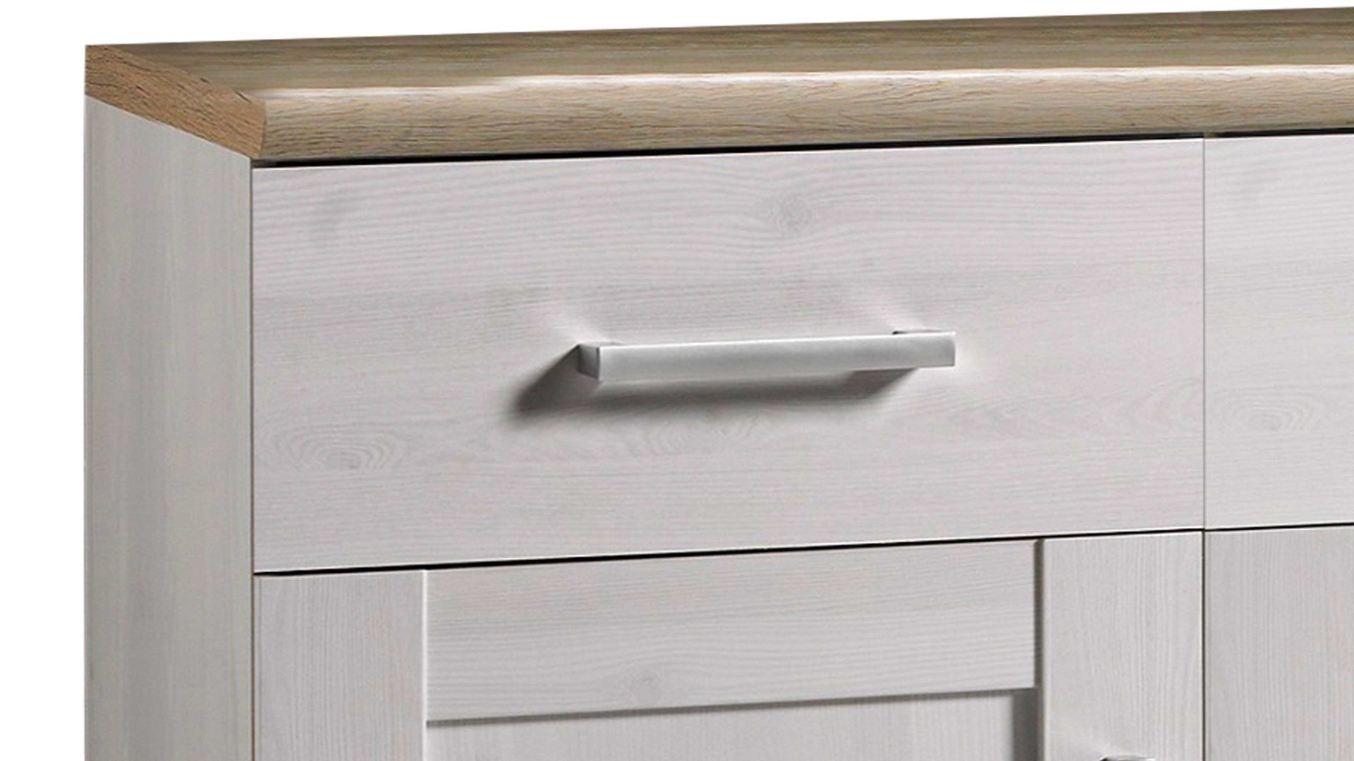 Sideboard Hbz meble aus Holz in Weiß Sideboard Romance Sibiu Lärche & San Remo hell – drei Türen, drei Schubladen