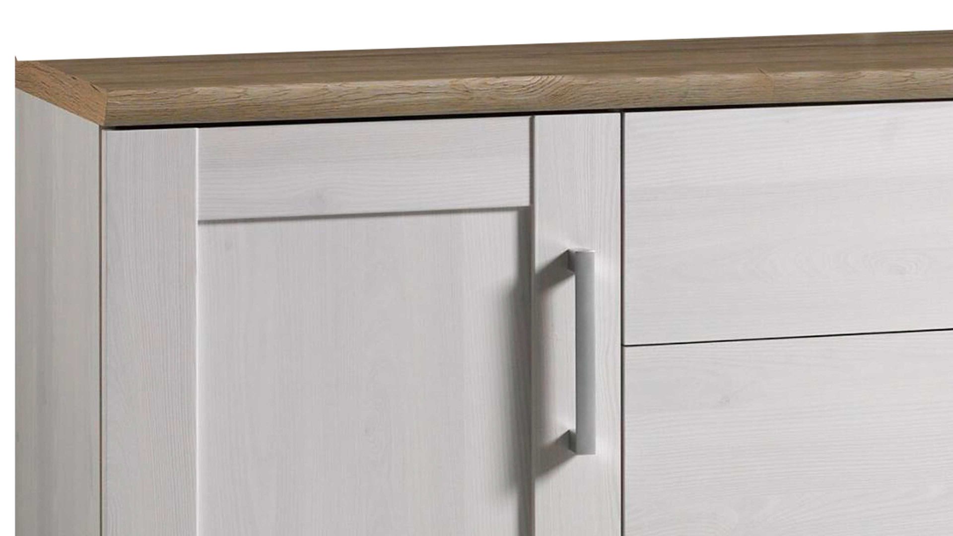 Sideboard Hbz meble aus Holz in Weiß Sideboard Romance Sibiu Lärche& San Remo hell– vier Türen, zwei Schubladen