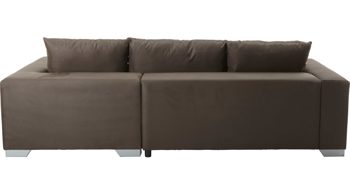 Ecksofa KAWOO aus Stoff in Dunkelbraun KAWOO Ecksofa Merlin mit Nosagunterfederung brauner Bezug Hero 15 & silberfarbene Holzfüße – Stellfläche ca. 262 x 200 cm