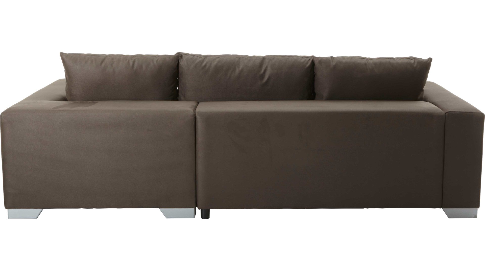 Ecksofa KAWOO aus Stoff in Dunkelbraun KAWOO Ecksofa Merlin mit Nosagunterfederung brauner Bezug Hero 15 & silberfarbene Holzfüße – Stellfläche ca. 262 x 200 cm