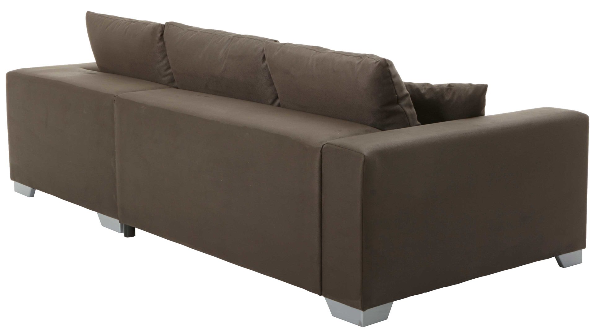 Ecksofa KAWOO aus Stoff in Dunkelbraun KAWOO Ecksofa Merlin mit Nosagunterfederung brauner Bezug Hero 15 & silberfarbene Holzfüße – Stellfläche ca. 262 x 200 cm